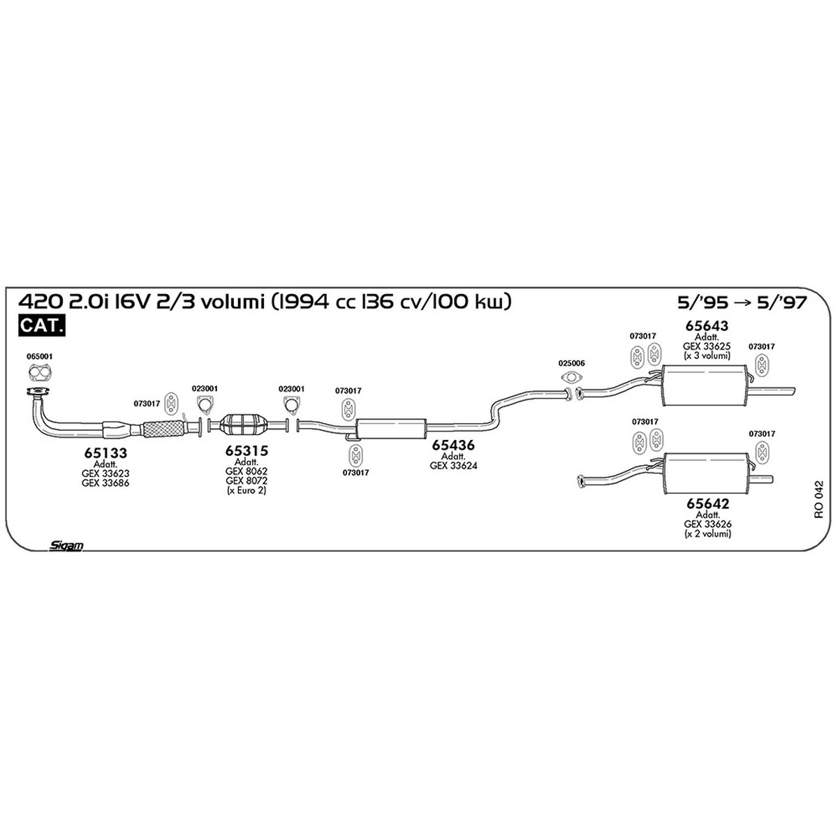 ro042 Tubo al collettore Rover 420 2.0i 16V 2 / 3 Volumi 1994 cc 136 cv 100 kw Cat 05/95 -> 05/97 (65133) - immagine 1