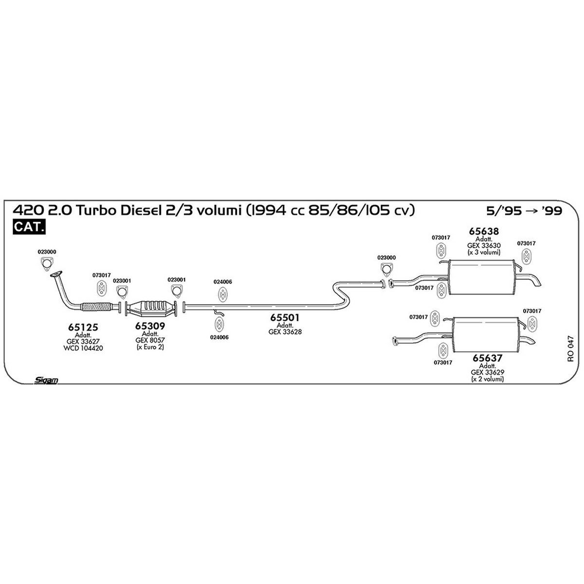 ro047 Tubo al collettore Rover 420 2.0 Turbo Diesel 2 / 3 volumi 1994 cc 85 / 86 / 105 cv Cat 05/95 -> 1999 (65125) - immagine 1