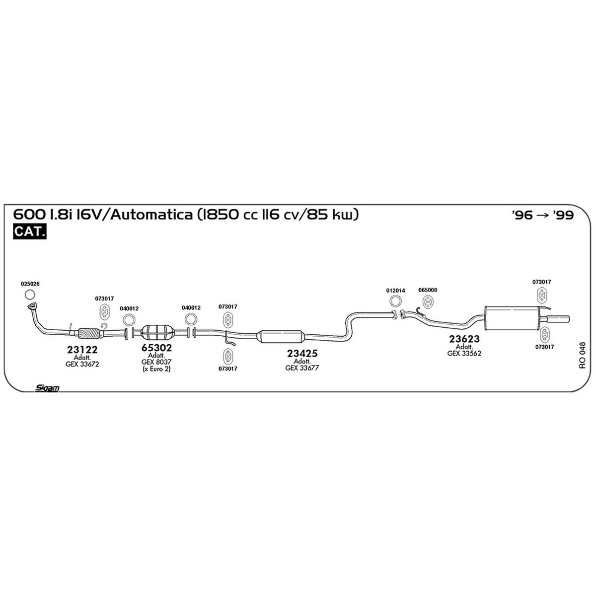 ro048 Tubo al collettore Rover 600 1.8i 16V / Automatica 1850 cc 116 cv 85 kw Cat 1996 -> 1999 (23122) - immagine 1