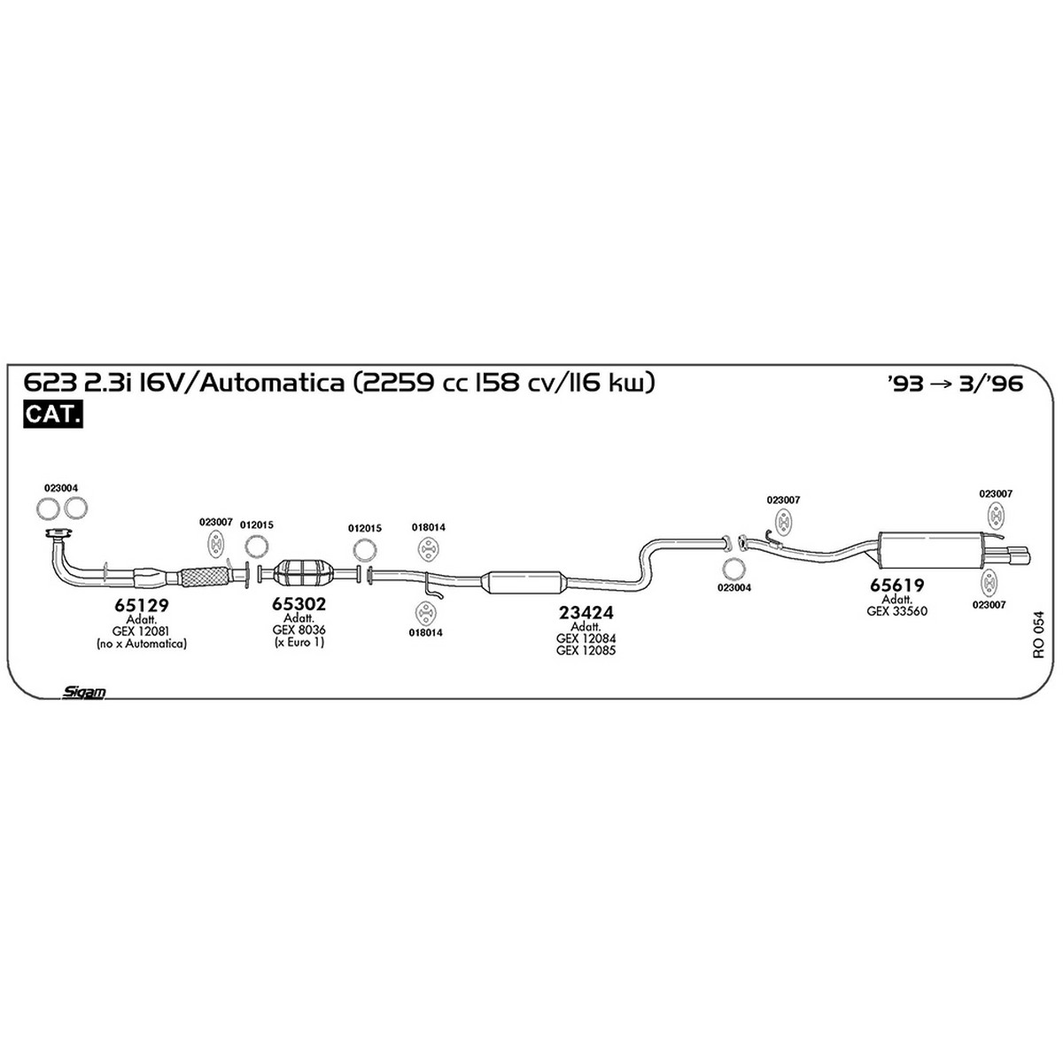 ro054 Tubo al collettore Rover 623 2.3i 16V / Automatica 2259 cc 158 cv 116 kw Cat 1993 -> 03/96 (65129) - immagine 1