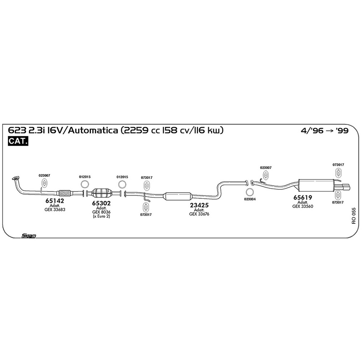 ro055 Marmitta centrale Rover 623 2.3i 16V / Automatica 2259 cc 158 cv 116 kw Cat 04/96 -> 1999 (23425) - immagine 1