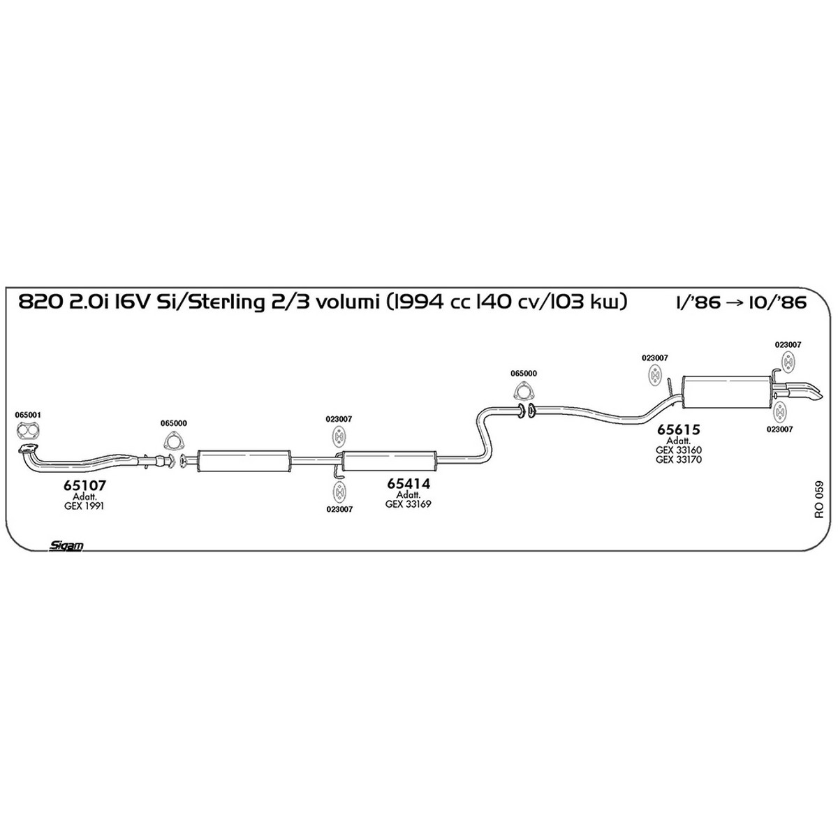 ro059 Tubo al collettore Rover 820 2.0i 16V Si / Sterling 2 / 3 Volumi 1994 cc 140 cv 103 kw 01/86 -> 10/86 (65107) - immagine 1