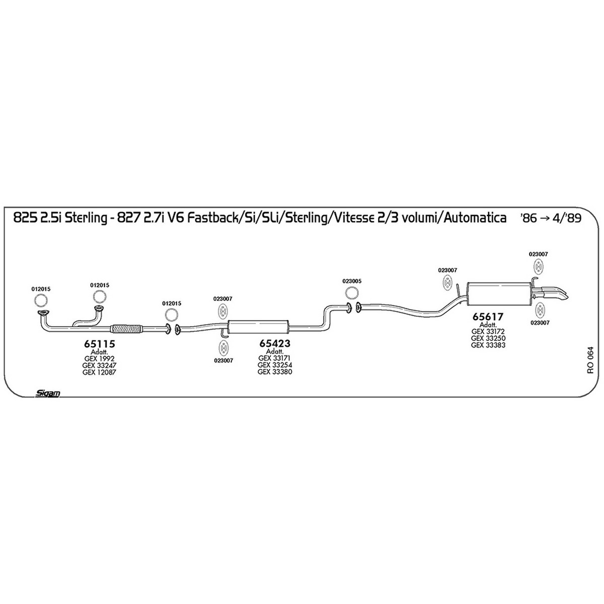 ro064 Tubo al collettore Rover 825 2.5i Sterling 2 / 3 volumi 2494 cc 150 cv 110 kw 1986 -> 04/89 (65115) - immagine 1