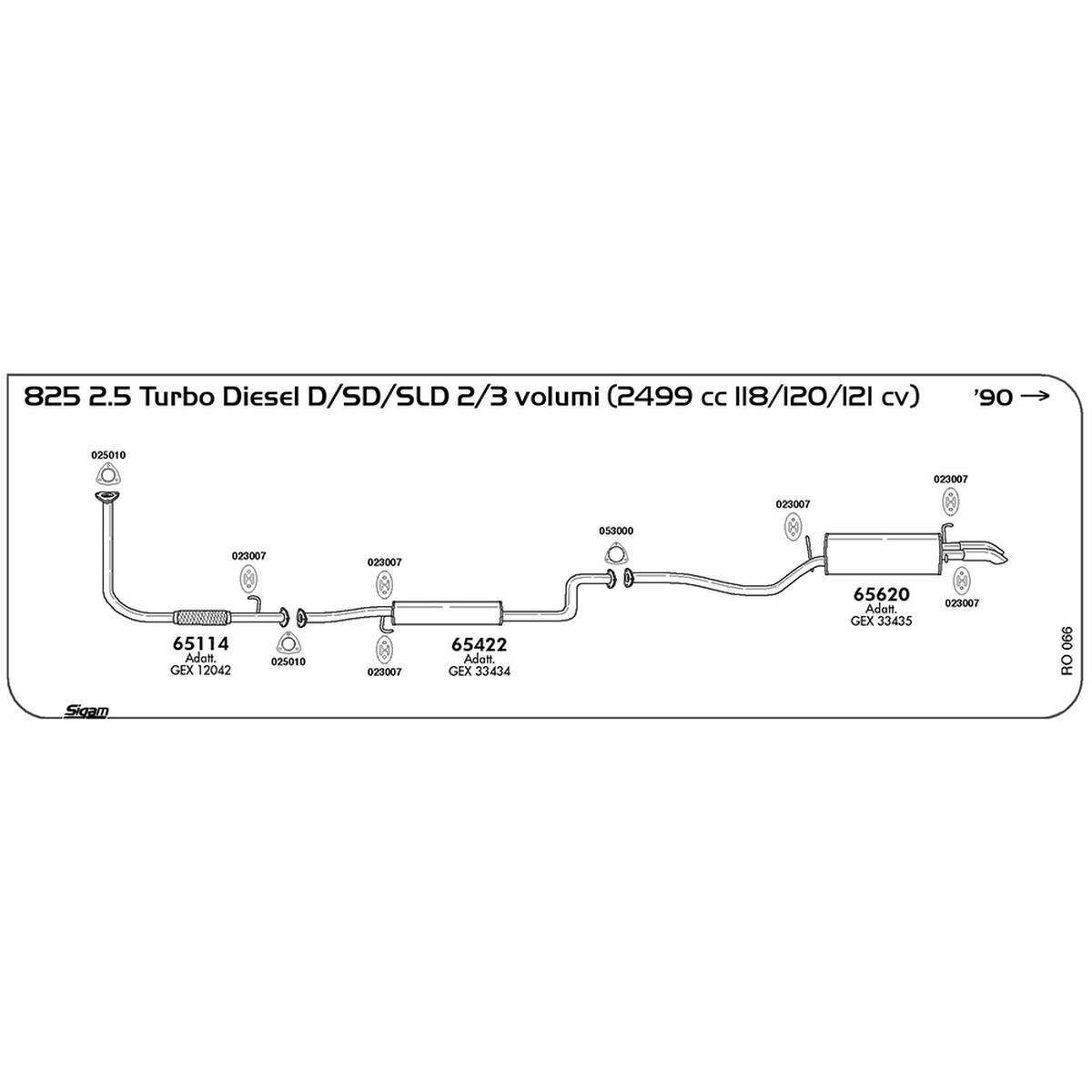 ro066 Tubo al collettore Rover 825 2.5 Turbo Diesel D / SD / SLD 2 / 3 volumi 2499 cc 118 / 120 / 121 cv 1990 -> (65114) - immagine 1