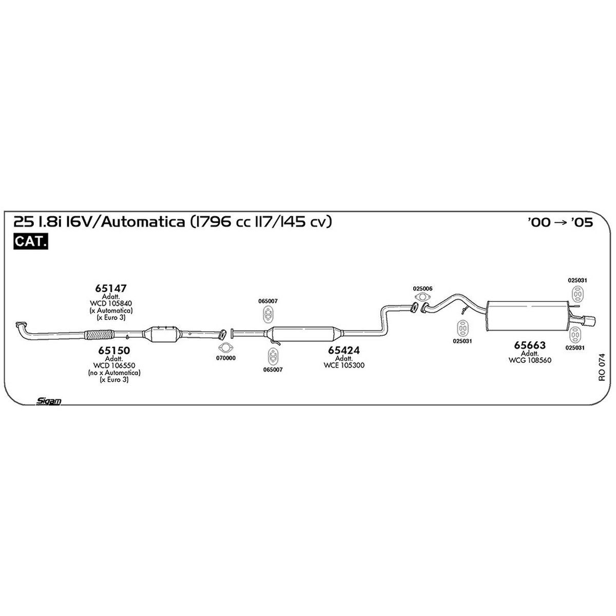 ro074 Marmitta centrale Rover 25 1.8i 16V / Automatica 1796 cc 117 / 145 cv Cat 2000 -> 2005 (65424) - immagine 1