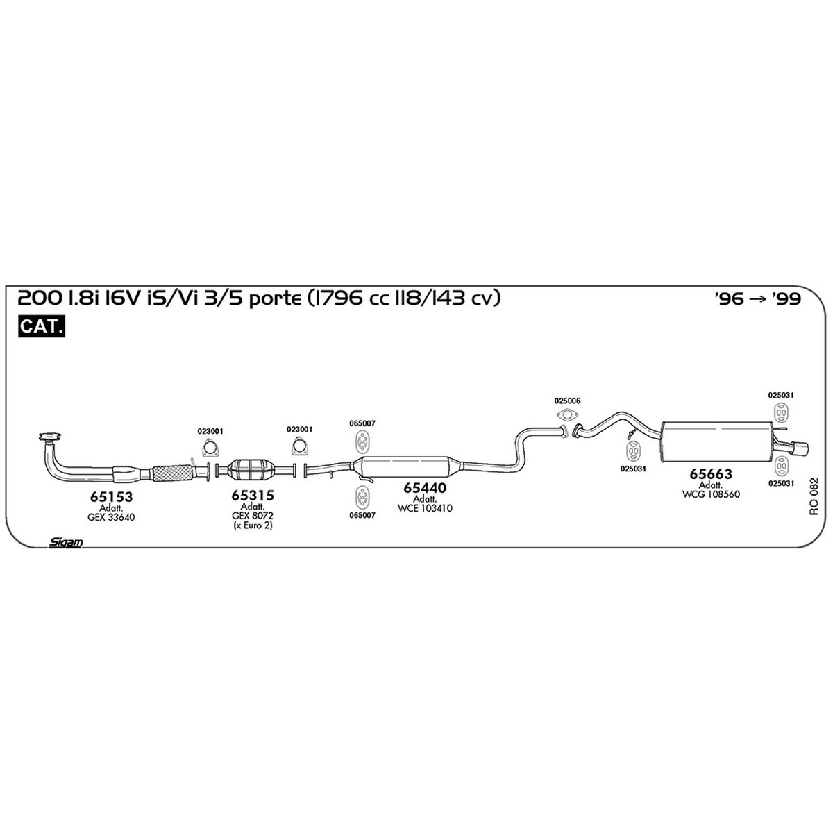 ro082 Tubo al collettore Rover 200 1.8i 16V iS / Vi 3 / 5 porte 1796 cc 118 / 143 cv kw Cat 1996 -> 1999 (65153) - immagine 1