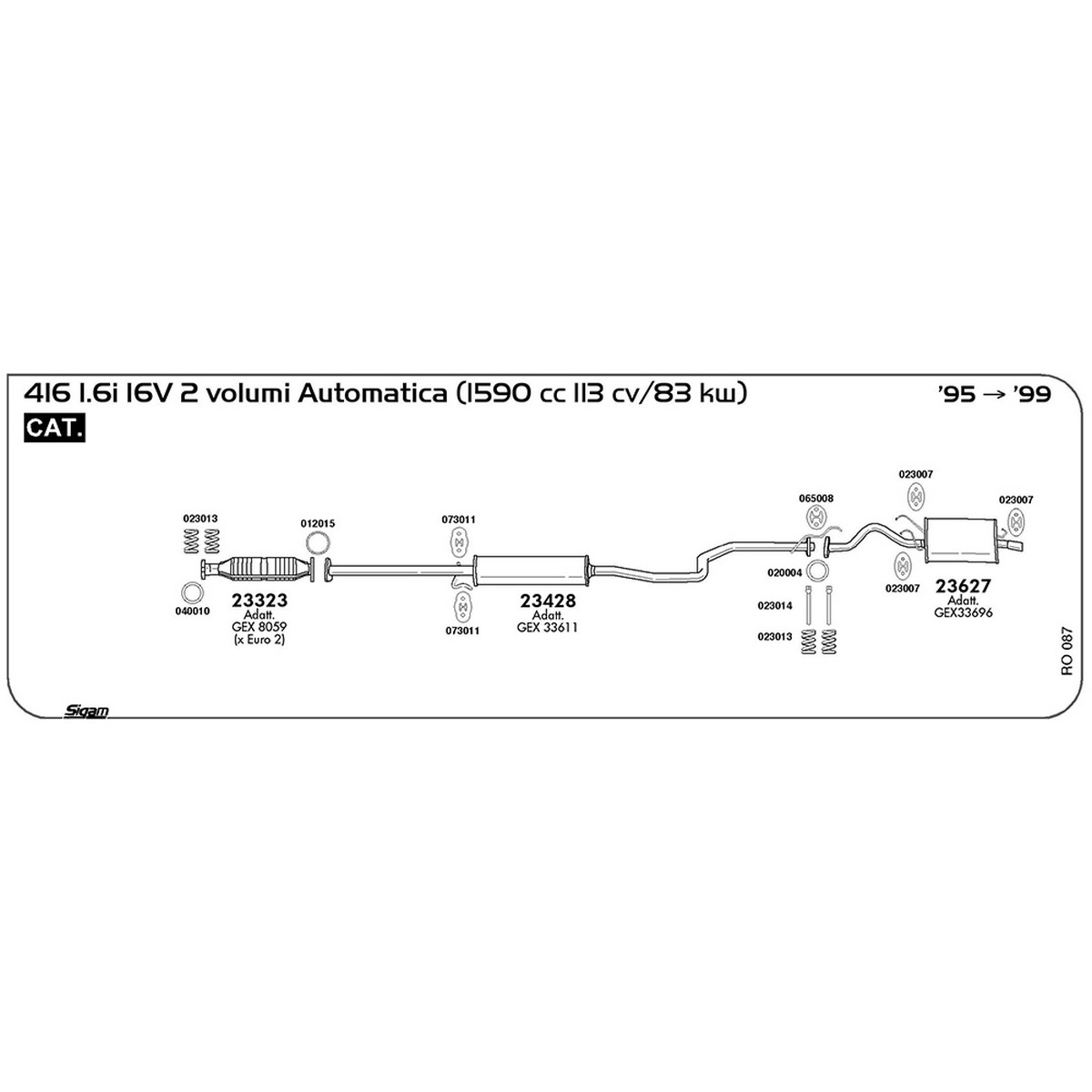 ro087 Marmitta centrale Rover 416 1.6i 16V 2 volumi automatica 1590 cc 113 cv 83 kw Cat 1995 -> 1999 (23428) - immagine 1