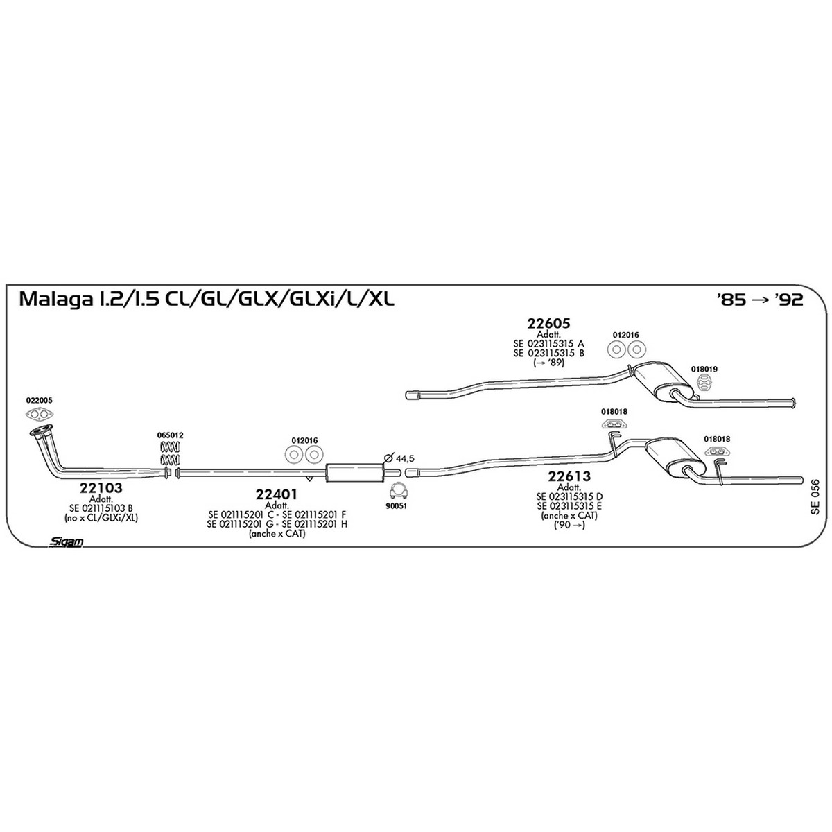 se056 Tubo al collettore Seat Malaga 1.5 CL / GL / GLX / L / XL 1461 cc 85 / 90 / 100 cv 1985 -> 1992 (22103) - immagine 1