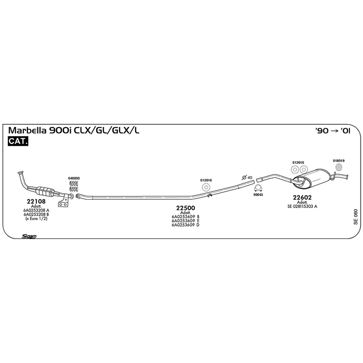 se060 Tubo intermedio Seat Marbella 900i CLX / GL / GLX / L 899 / 903 cc 41 cv 30 kw Cat 1990 -> 2001 (22500) - immagine 1