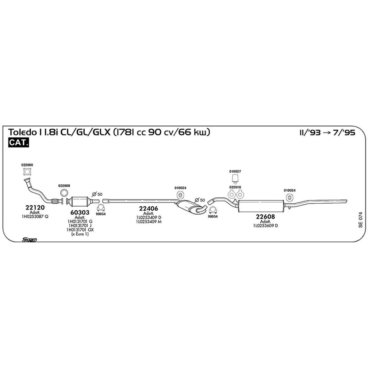 se074 Tubo al collettore Seat Toledo I 1.8i CL / GL / GLX 1781 cc 90 cv 66 kw Cat 11/93 -> 07/95 (22120) - immagine 1