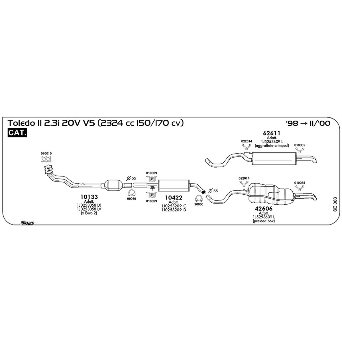 se083 Marmitta centrale Seat Toledo II 2.3i 20V V5 2324 cc 150 / 170 cv Cat 1998 -> 11/00 (10422) - immagine 1
