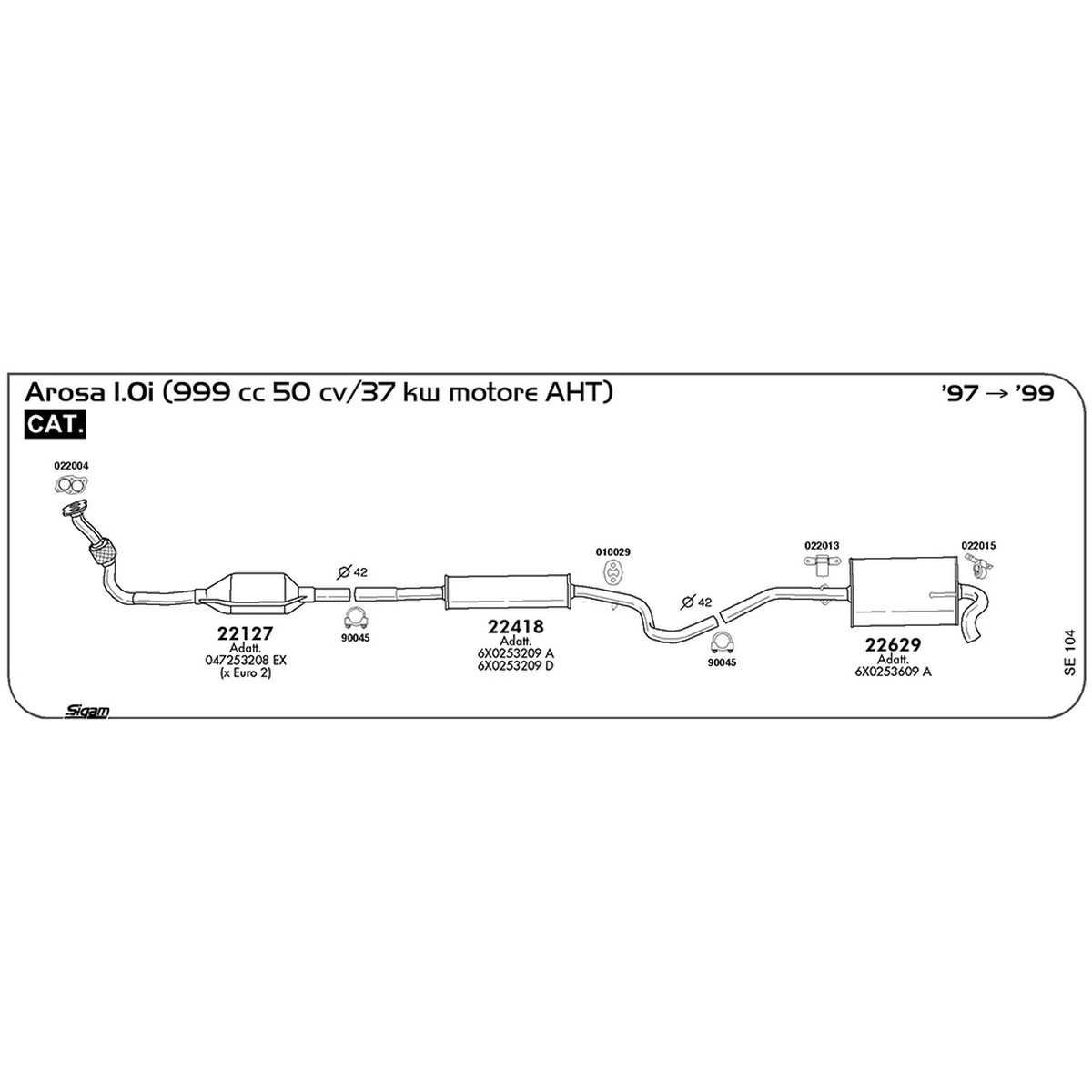 se104 Marmitta centrale Seat Arosa 1.0i 999 cc 50 cv 37 kw Motore AHT Cat 1997 -> 1999 (22418) - immagine 1
