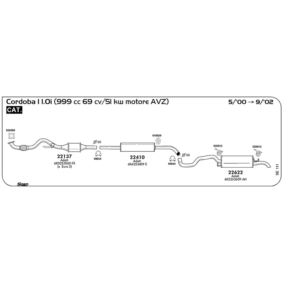 se111 Marmitta centrale Seat Cordoba I 1.0i 999 cc 69 cv 51 kw motore AVZ Cat 05/00 -> 09/02 (22410) - immagine 1