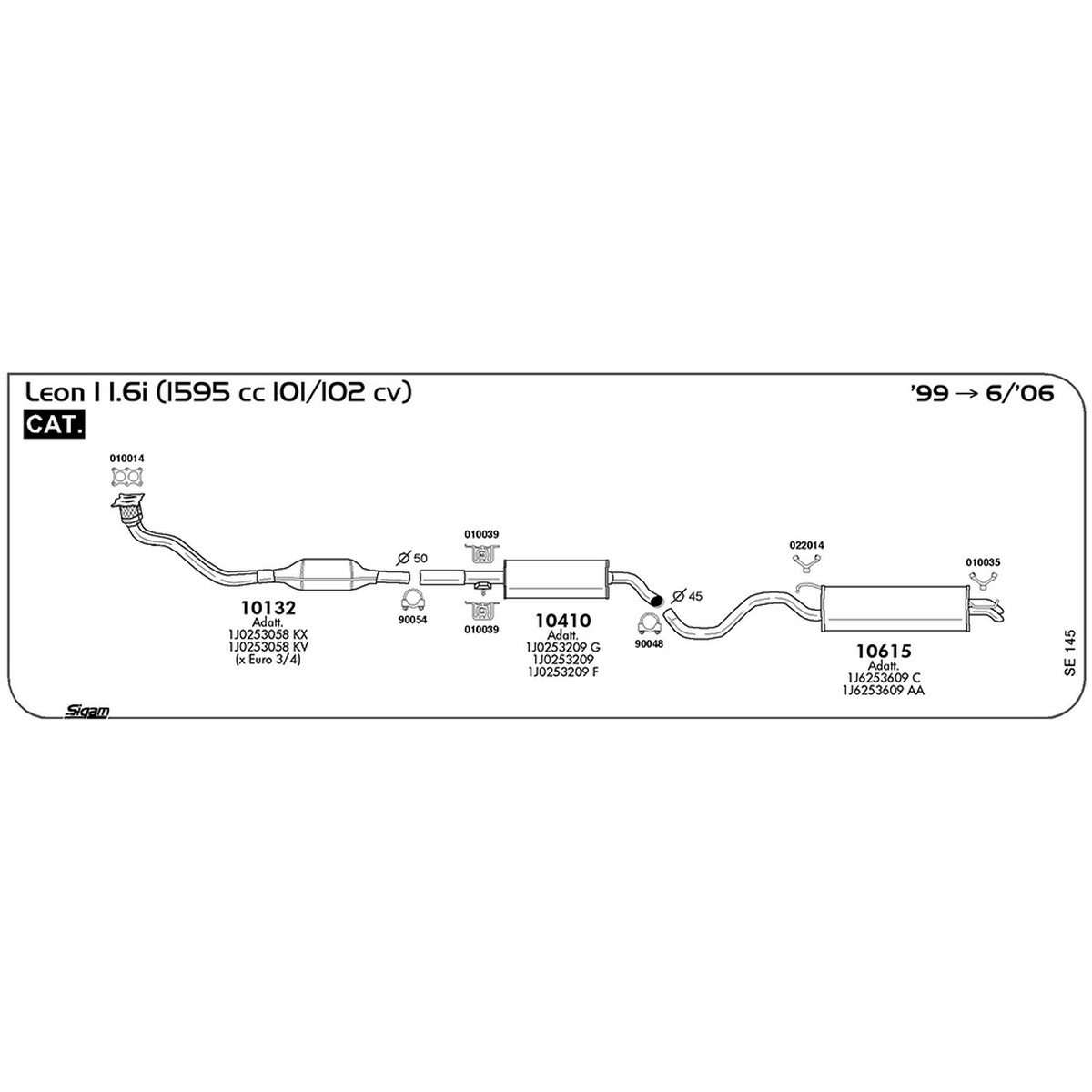 se145 Marmitta centrale Seat Leon I 1.6i 1595 cc 101 / 102 cv Cat 1999 -> 06/06 (10410) - immagine 1