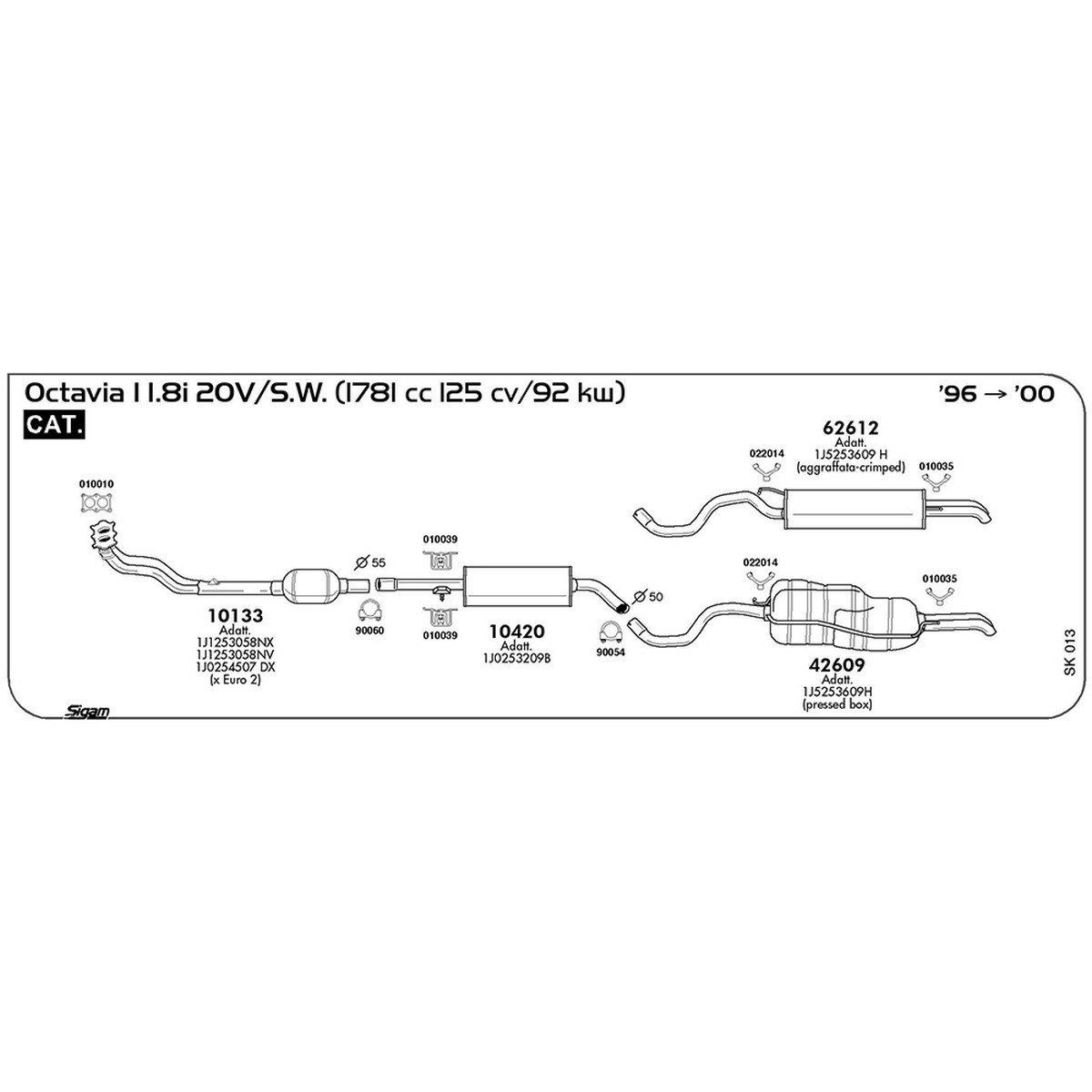 sk013 Marmitta centrale Skoda Octavia I 1.8i 20V / S.W. 1781 cc 125 cv 92 kw Cat 1996 -> 2000 (10420) - immagine 1