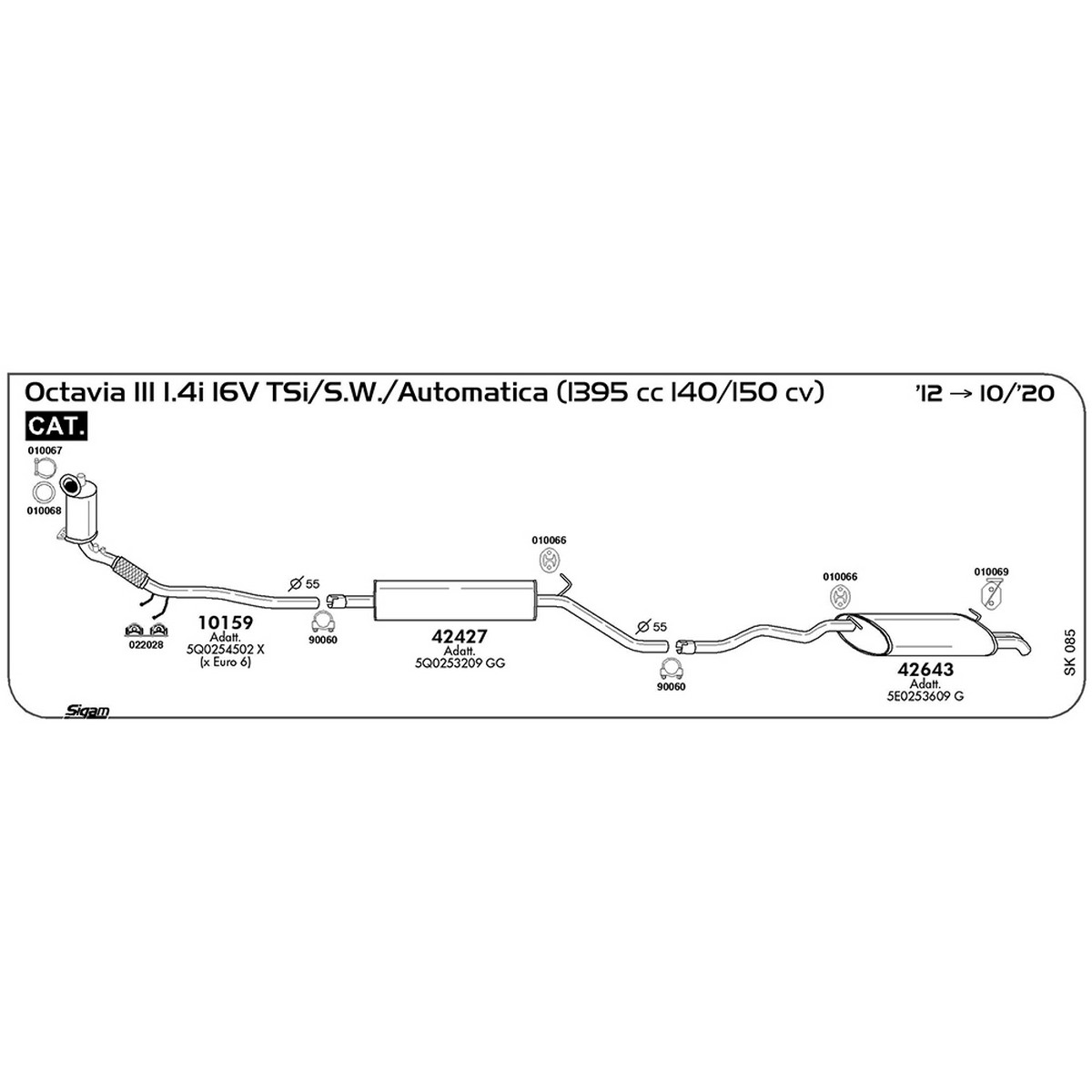 sk085 Marmitta posteriore Skoda Octavia III 1.4i 16V TSi / S.W. / Automatica 1395 cc 140 / 150 cv Cat 2012 -> 10/20 (42643) - immagine 1
