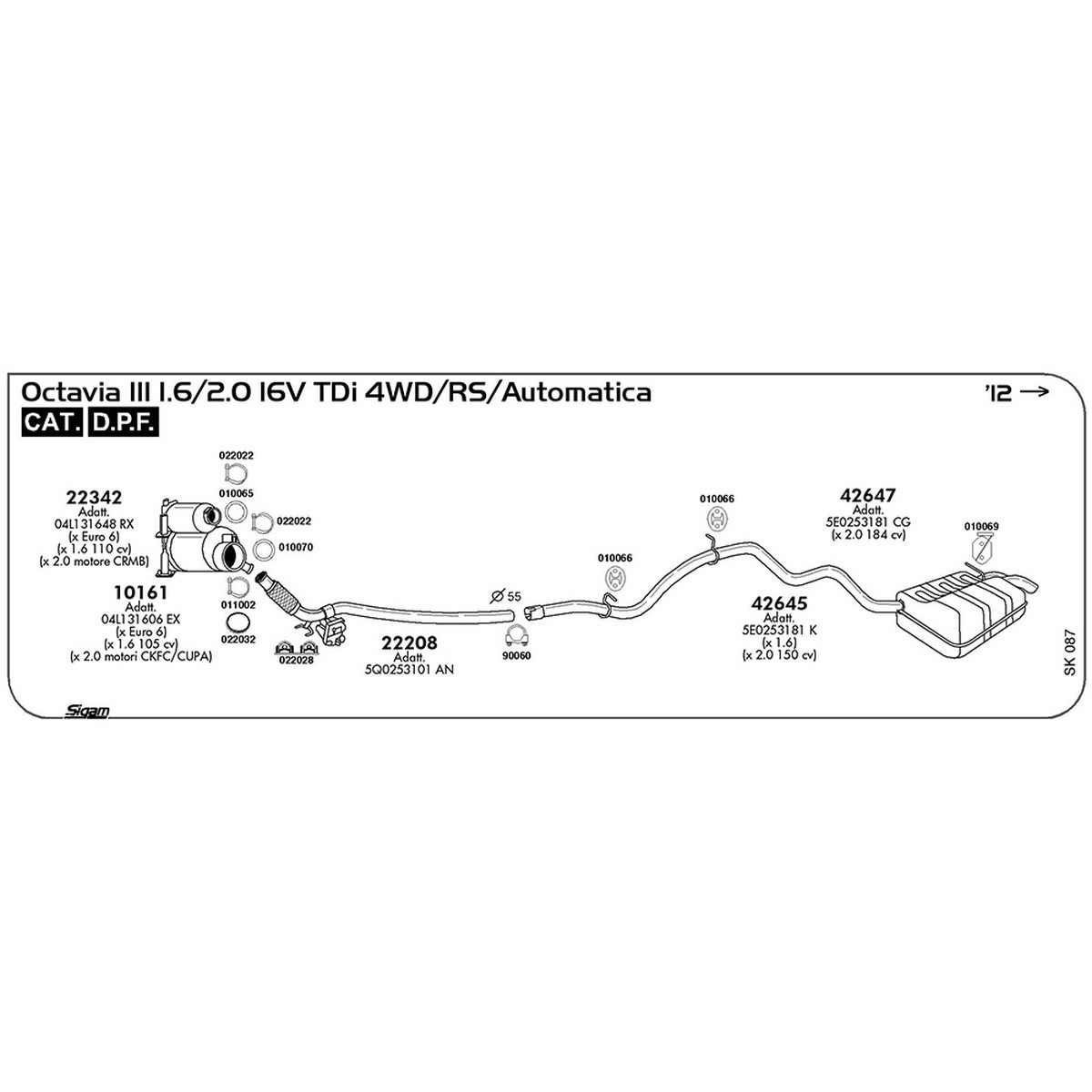 sk087 Accessori Skoda Octavia III 2.0 16V TDi 4WD / RS / S.W. / Automatica 1968 cc 150 / 184 cv Cat DPF 2012 -> (010069) - immagine 1
