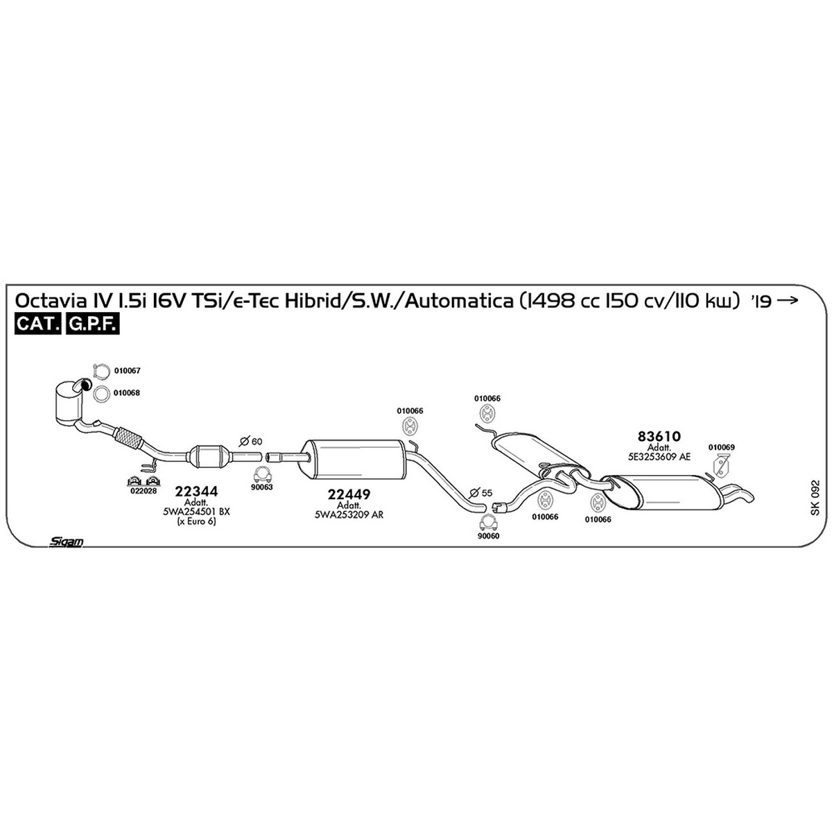 sk092 Accessori Skoda Octavia IV 1.5i 16V TSi / e-Tec Hybrid / S.W. / Automatica 1498 cc 150 cv 110 kw Cat GPF 2019 -> (010066) - immagine 1