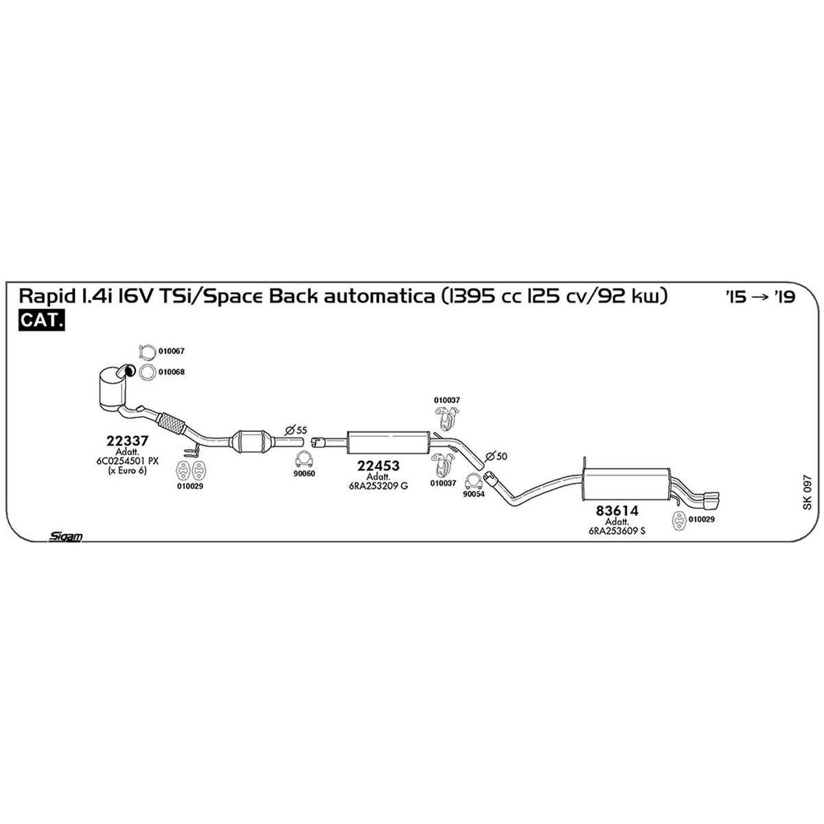 sk097 Accessori Skoda Rapid 1.4i 16V TSi / Spaceback automatica 1395 cc 125 cv 92 kw Cat 2015 -> 2019 (010037) - immagine 1
