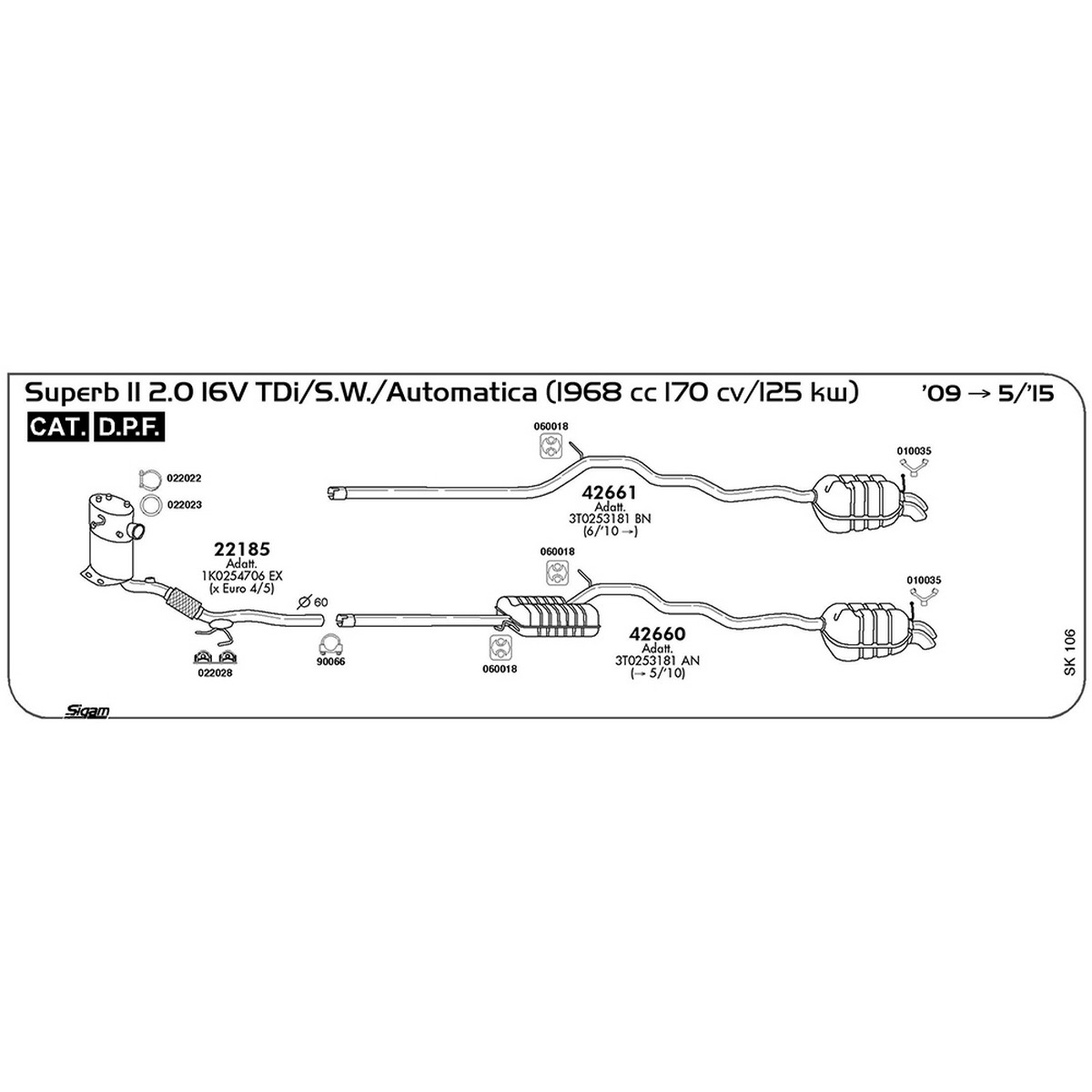 sk106 Marmitta posteriore Skoda Superb II 2.0 16V TDi / S.W. / Automatica 1968 cc 170 cv 125 kw Cat 2009 -> 05/15 (42661) - immagine 1