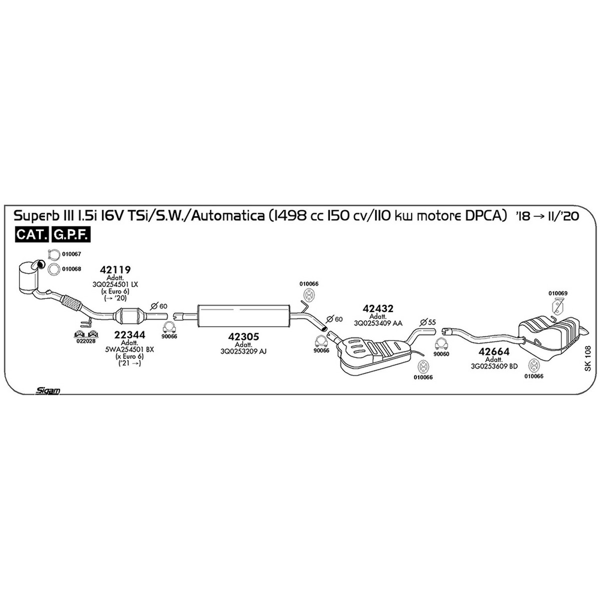 sk108 Accessori Skoda Superb III 1.5 16V TSi / S.W. / Automatica 1498 cc 150 cv 110 kw Motore DPCA Cat GPF 2018 -> (010069) - immagine 1