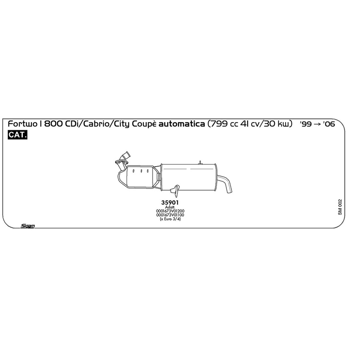 sm002 Catalizzatore Smart Fortwo I 800 CDi / Cabrio / City Coupè automatica 799 cc 41 cv 30 kw Cat 1999 -> 2006 (35901) - immagine 1