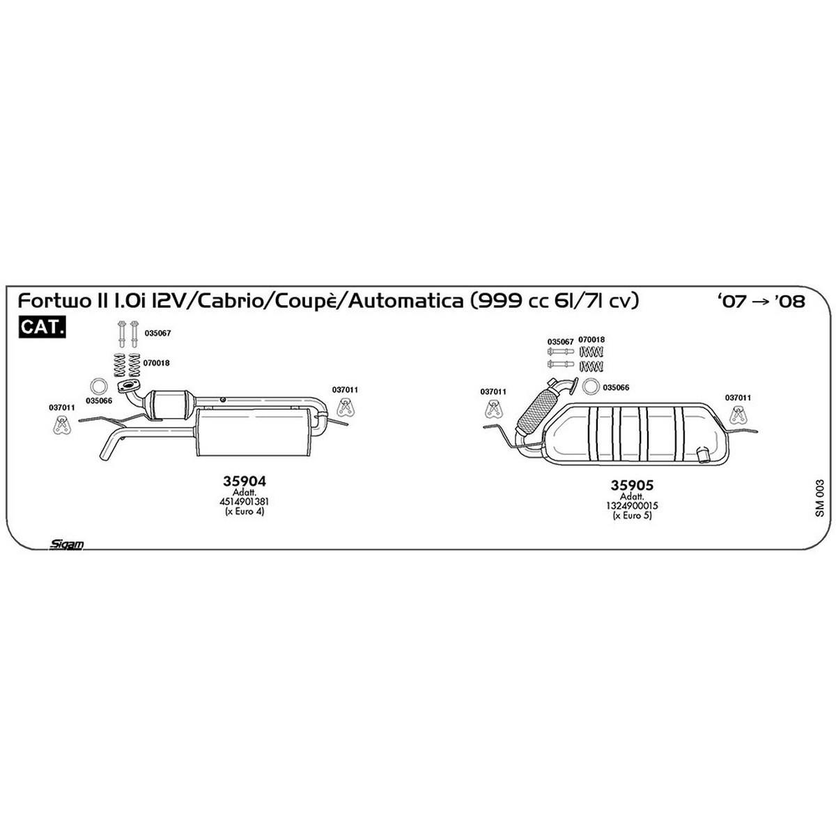 sm003 Accessori Smart Fortwo II 1.0i 12V Cabrio / Coupè automatica 999 cc 61 / 71 cv Cat 2007 -> 2008 (035066) - immagine 1
