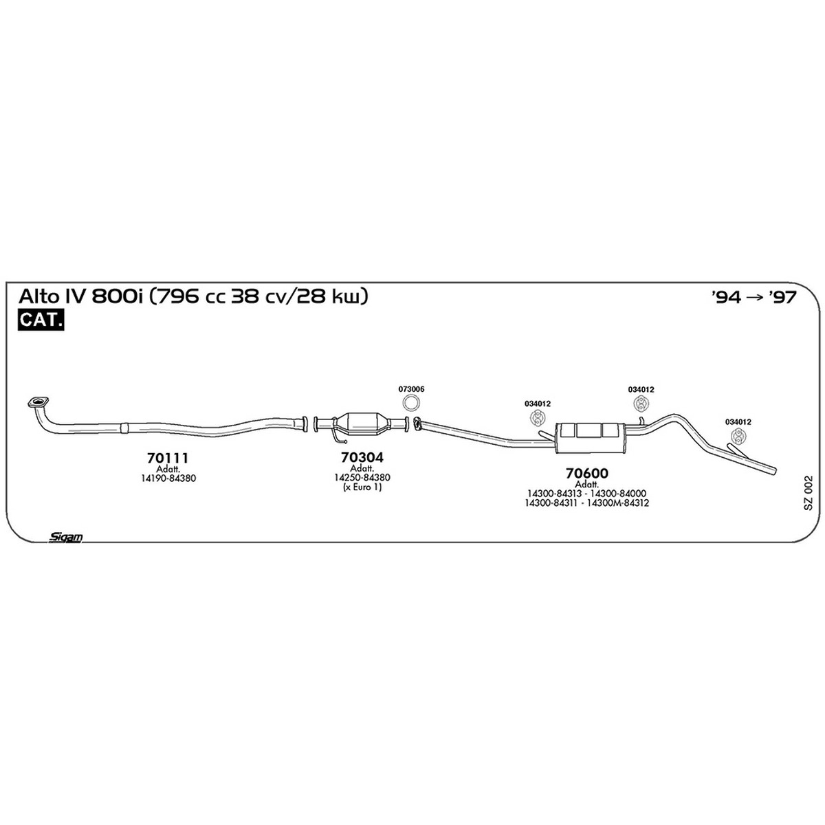 sz002 Marmitta posteriore Suzuki Alto IV 800i 796 cc 38 cv 28 kw Cat 1994 -> 1997 (70600) - immagine 1