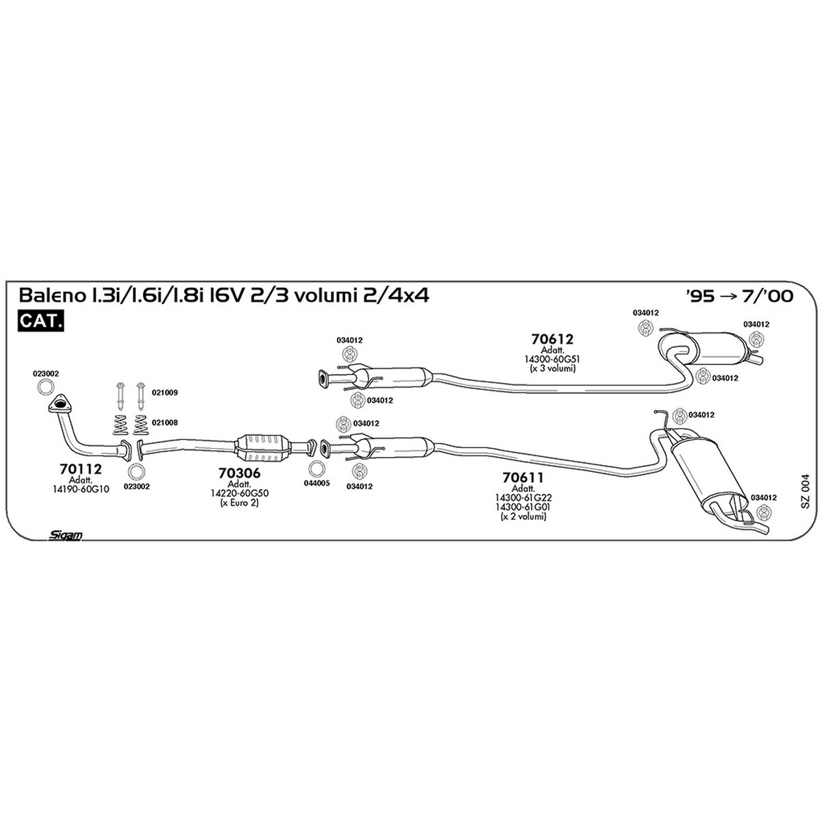 sz004 Tubo al collettore Suzuki Baleno 1.3i 16V 2 / 4X4 2 / 3 volumi 1299 cc 85 cv 63 kw Cat 1995 -> 07/00 (70112) - immagine 1