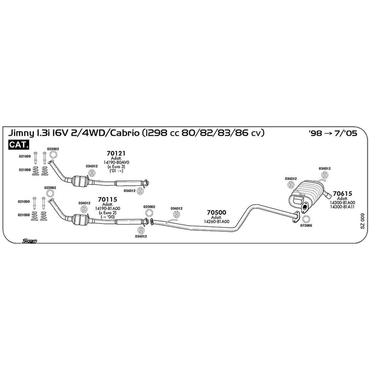 sz009 Marmitta posteriore Suzuki Jimny 1.3i 16V 2 / 4WD / Cabrio 1298 cc 80 / 82 / 83 / 86 cv Cat 1998 -> 07/05 (70615) - immagine 1