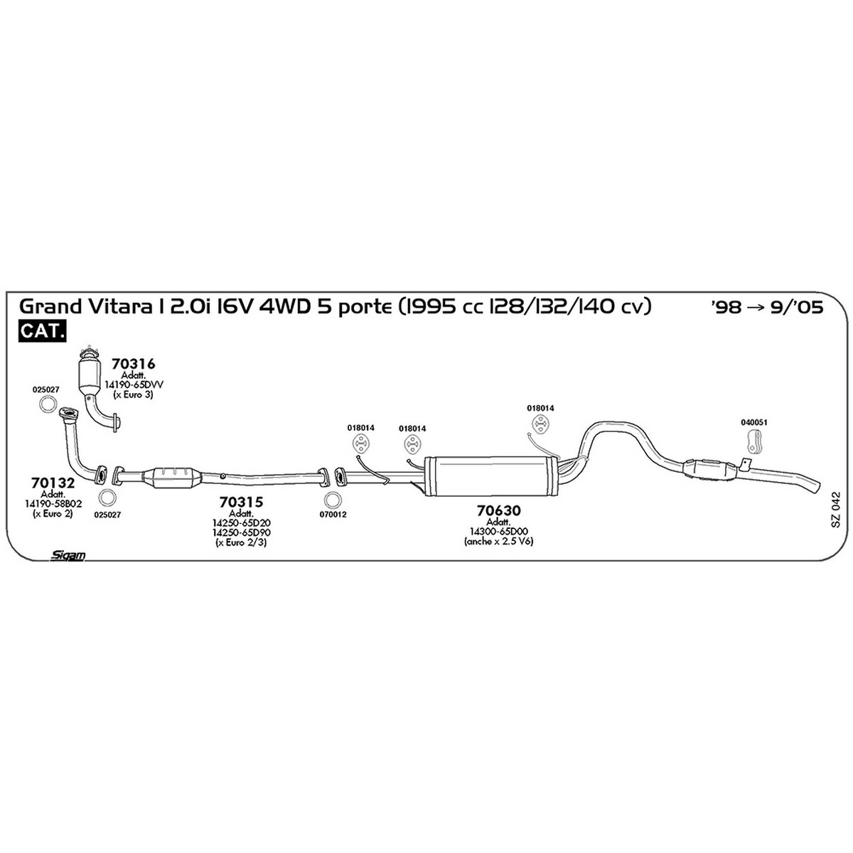 sz042 Tubo al collettore Suzuki Grand Vitara I 2.0i 16V 4WD 5 porte 1995 cc 128 / 132 / 140 cv Cat 1998 -> 09/05 (70132) - immagine 1