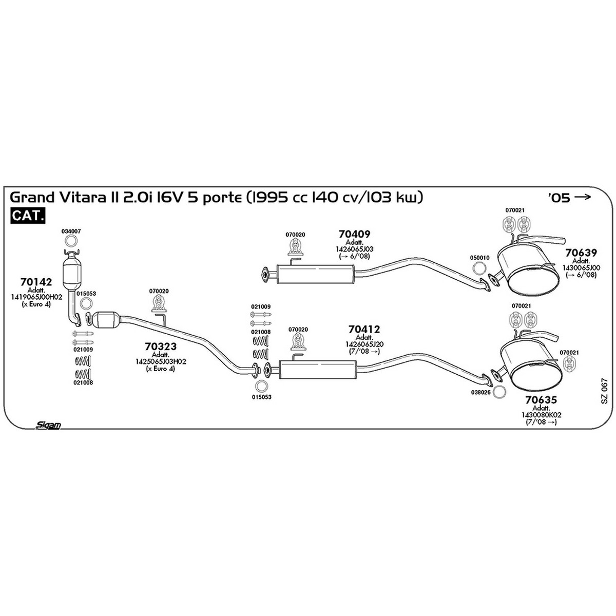 sz067 Marmitta posteriore Suzuki Grand Vitara II 2.0i 16V 5 porte 1995 cc 140 cv 103 kw Cat 2005 -> (70639) - immagine 1