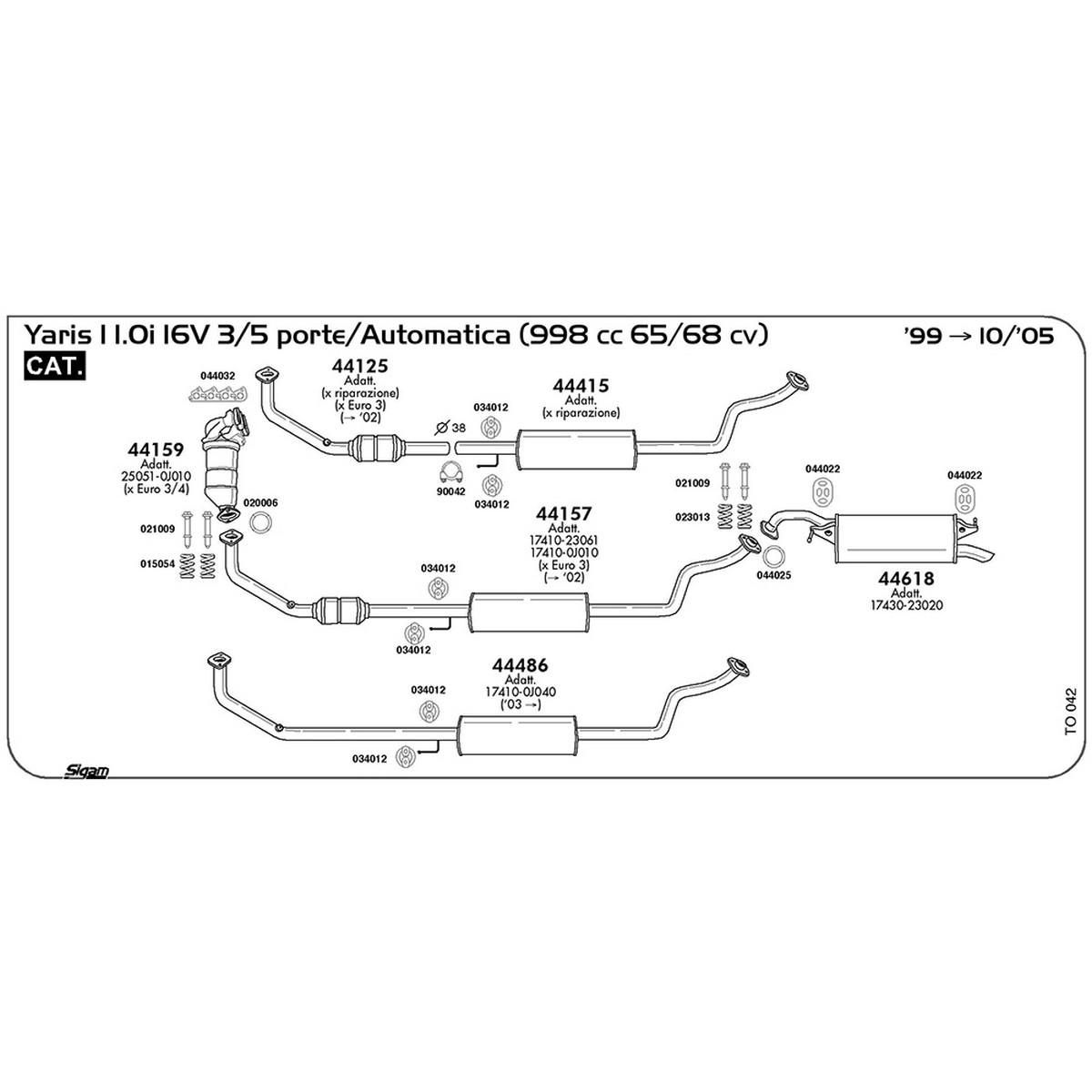 to042 Marmitta centrale Toyota Yaris I 1.0i 16V 3 / 5 porte / Automatica 998 cc 65 / 68 cv Cat 1999 -> 10/05 (44415) - immagine 1