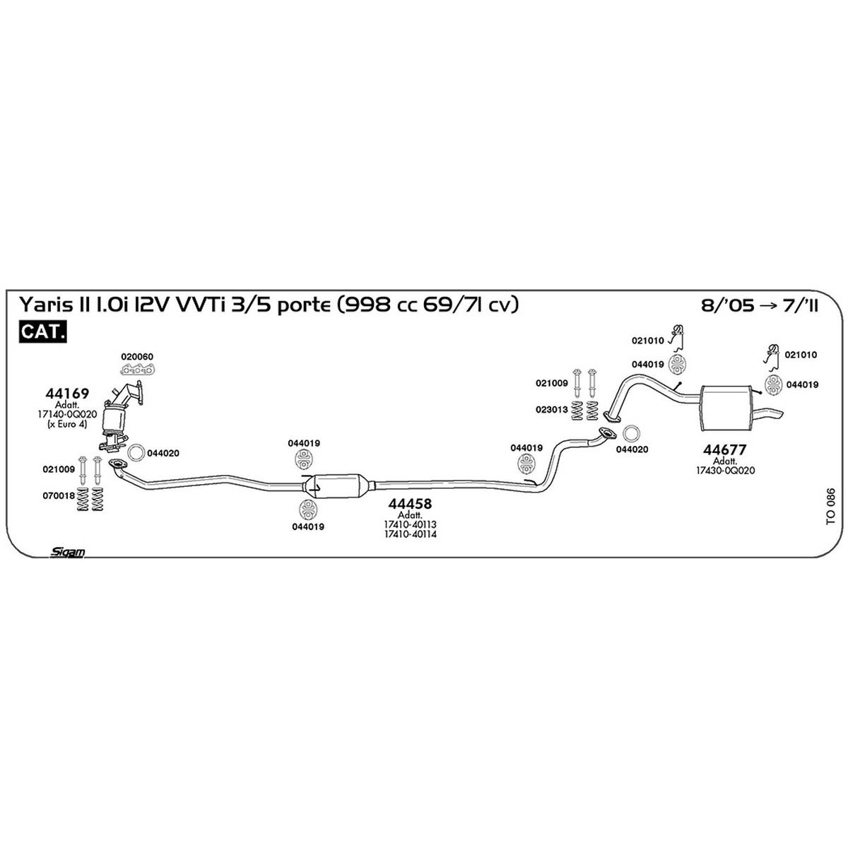 to086 Marmitta centrale Toyota Yaris II 1.0i 12V VVTi 3 / 5 porte 998 cc 69 / 71 cv Cat 08/05 -> 07/11 (44458) - immagine 1