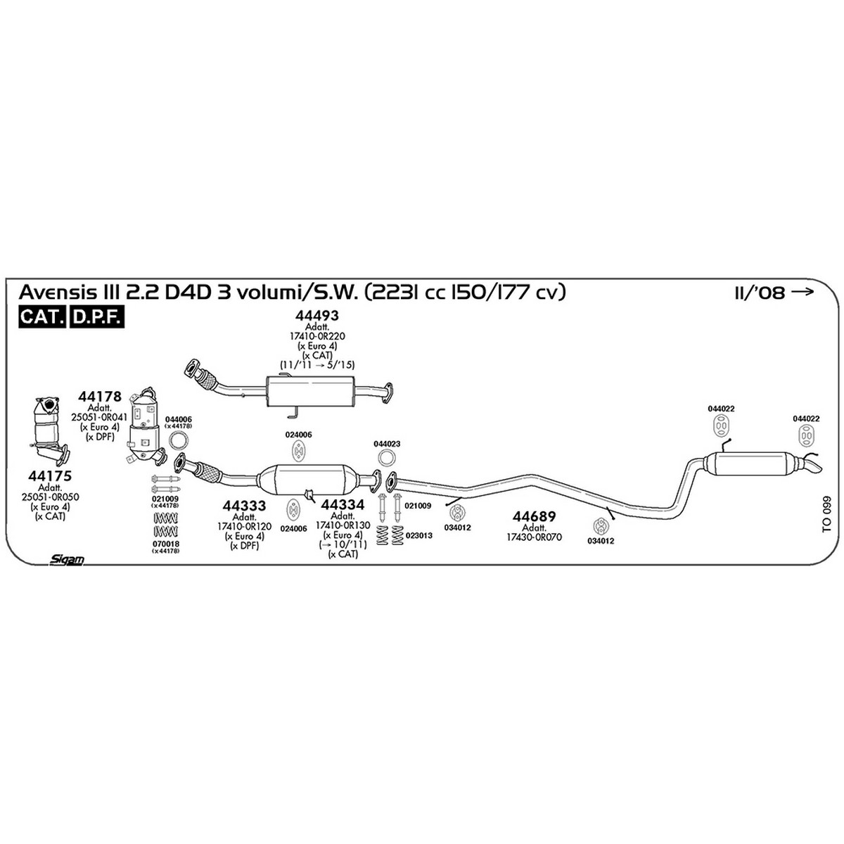 to099 Accessori Toyota Avensis III 2.2 D4D 3 volumi / S.W. 2231 cc 150 / 177 cv Cat DPF 11/08 -> (021009) - immagine 1