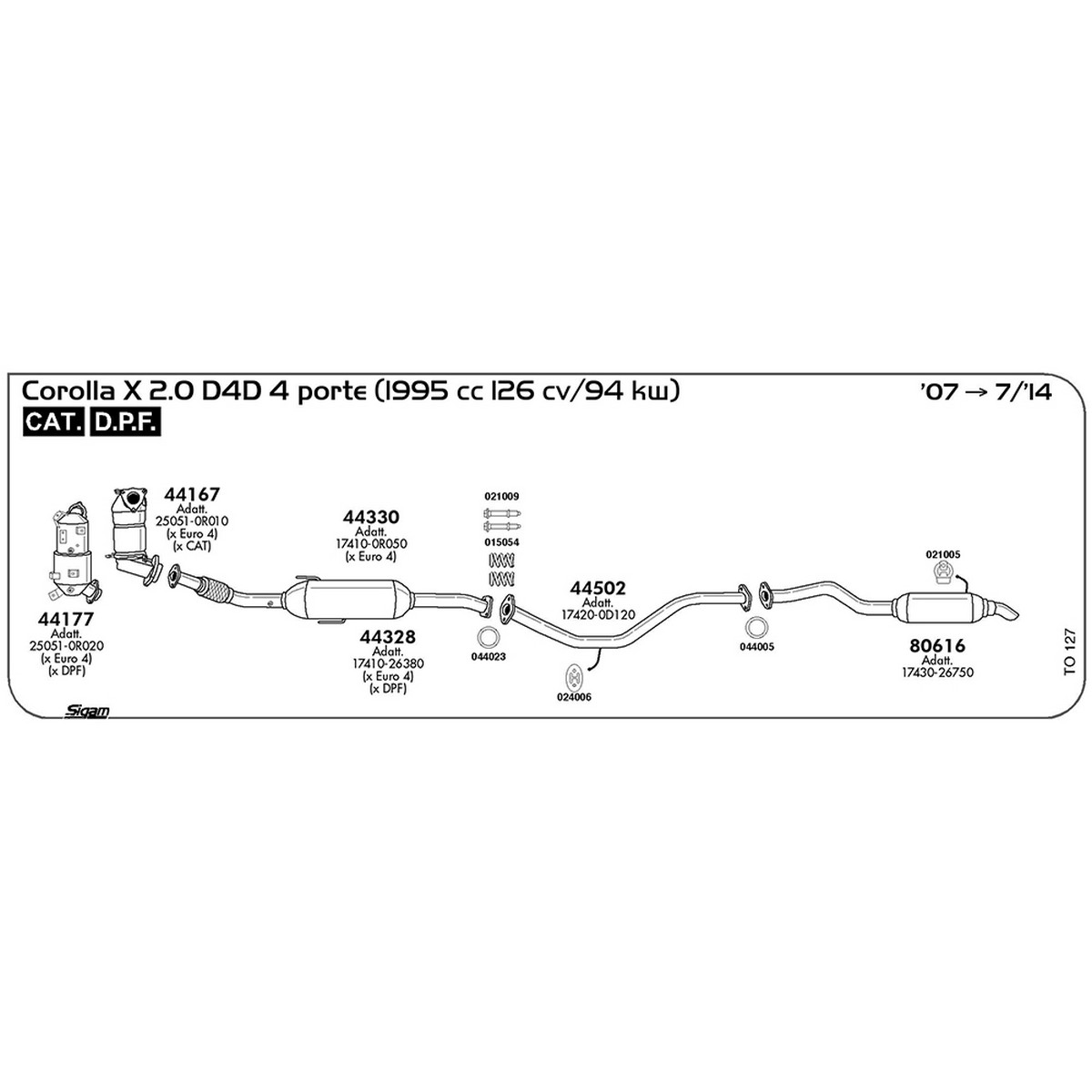 to127 Tubo intermedio Toyota Corolla X 2.0 D4D 4 porte 1995 cc 126 cv 94 kw Cat DPF 2007 -> 07/14 (44502) - immagine 1