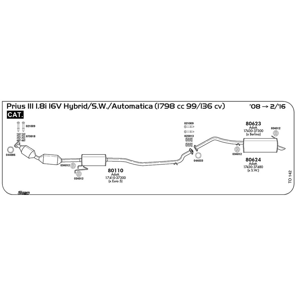 to142 Marmitta posteriore Toyota Prius III 1.8i 16V Hybrid / S.W. / Automatica 1798 cc 99 / 136 cv Cat 2008 -> 02/16 (80623) - immagine 1