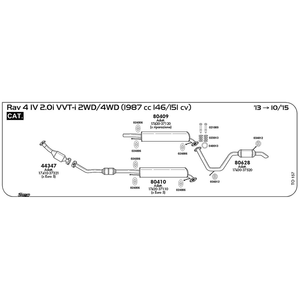 to157 Marmitta posteriore Toyota Rav 4 IV 2.0i 16V VVT-i 2WD / 4WD 1987 cc 146 / 151 cv Cat 2013 -> 10/15 (80628) - immagine 1