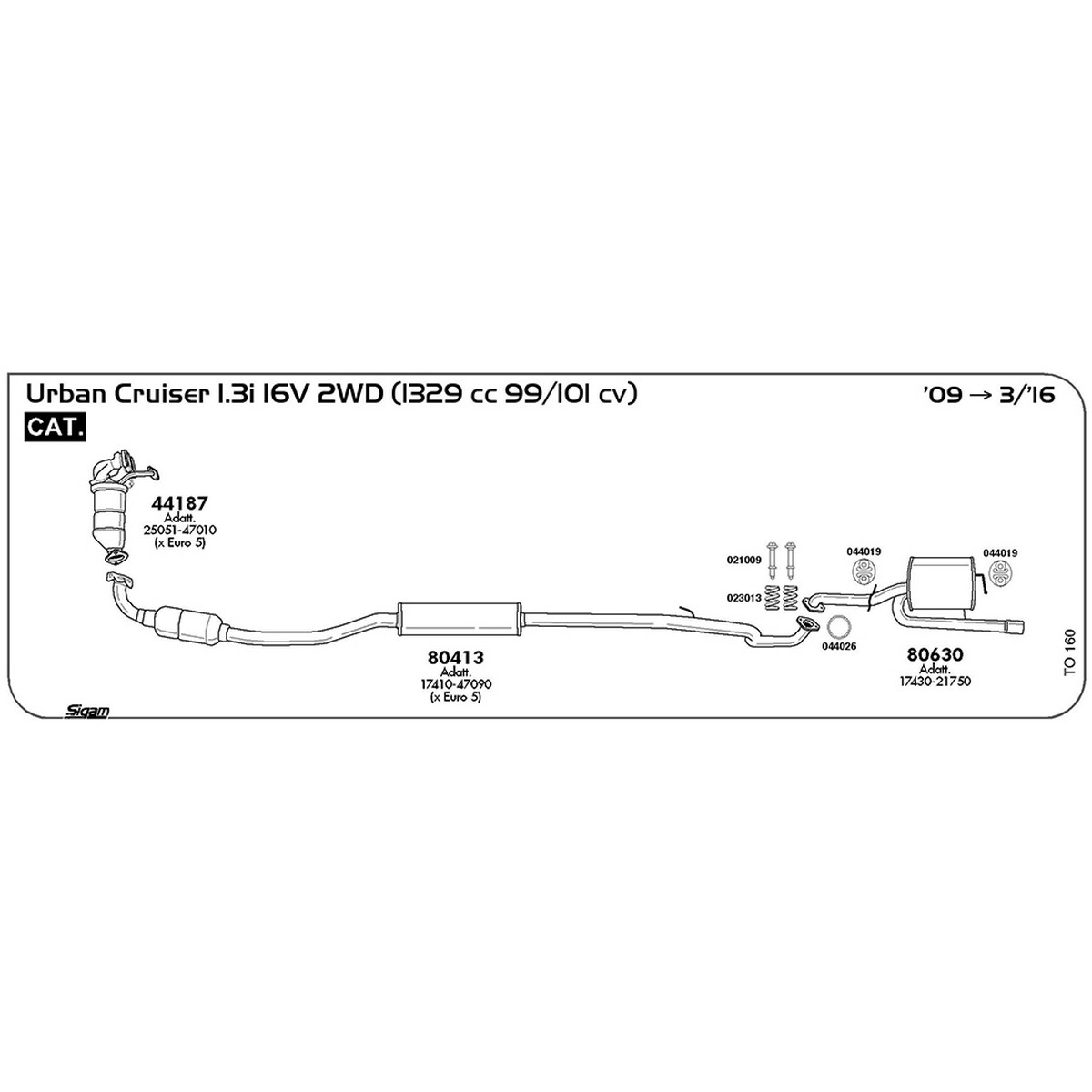 to160 Accessori Toyota Urban Cruiser 1.3i 16V 2WD 1329 cc 99 / 101 cv Cat 2009 -> 03/16 (021009) - immagine 1