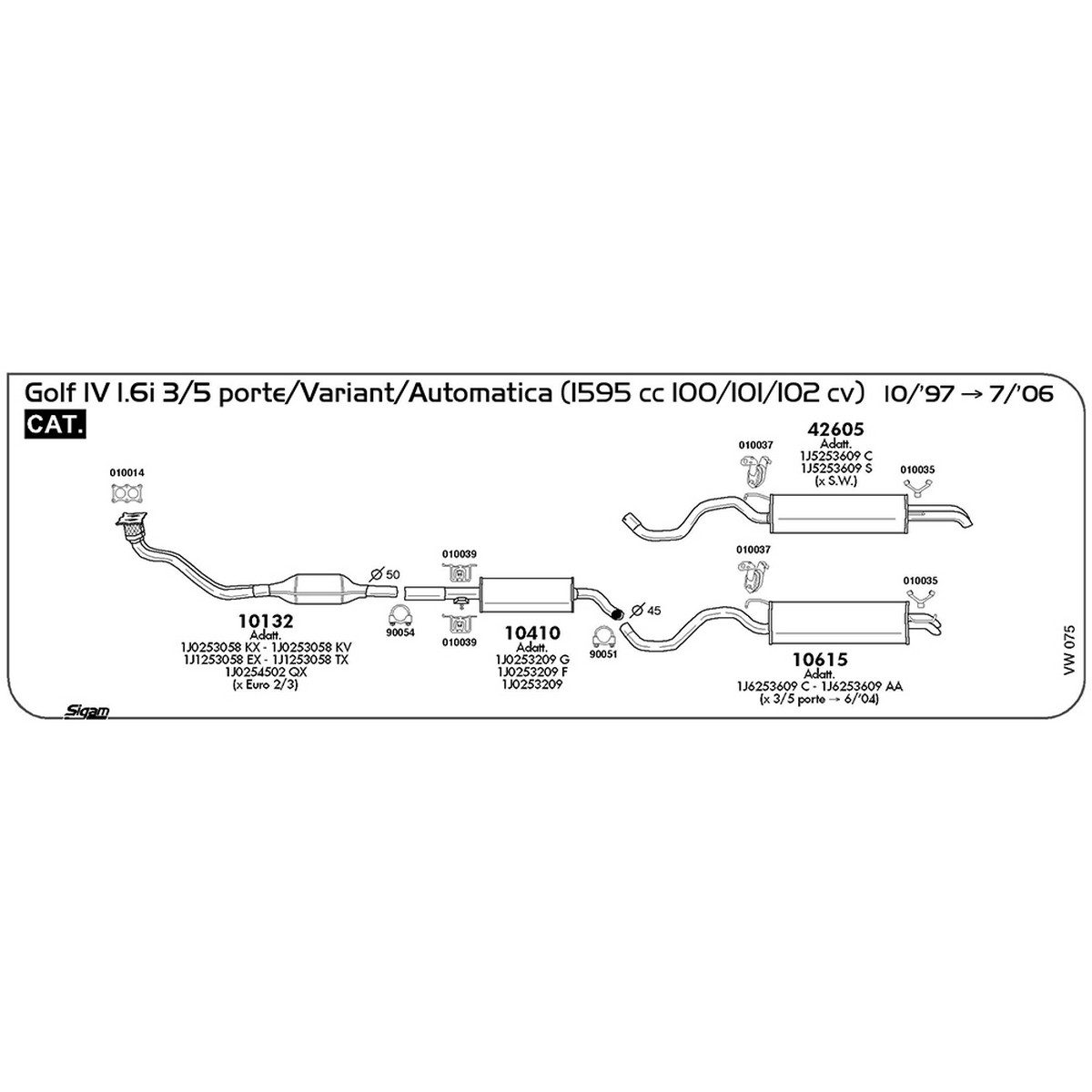vw075 Marmitta posteriore Volkswagen Golf IV 1.6i 3 / 5 Porte / Variant / Automatica 1595 cc 100 / 101 / 102 cv Cat 10/97 -> 07/06 (42605) - immagine 1